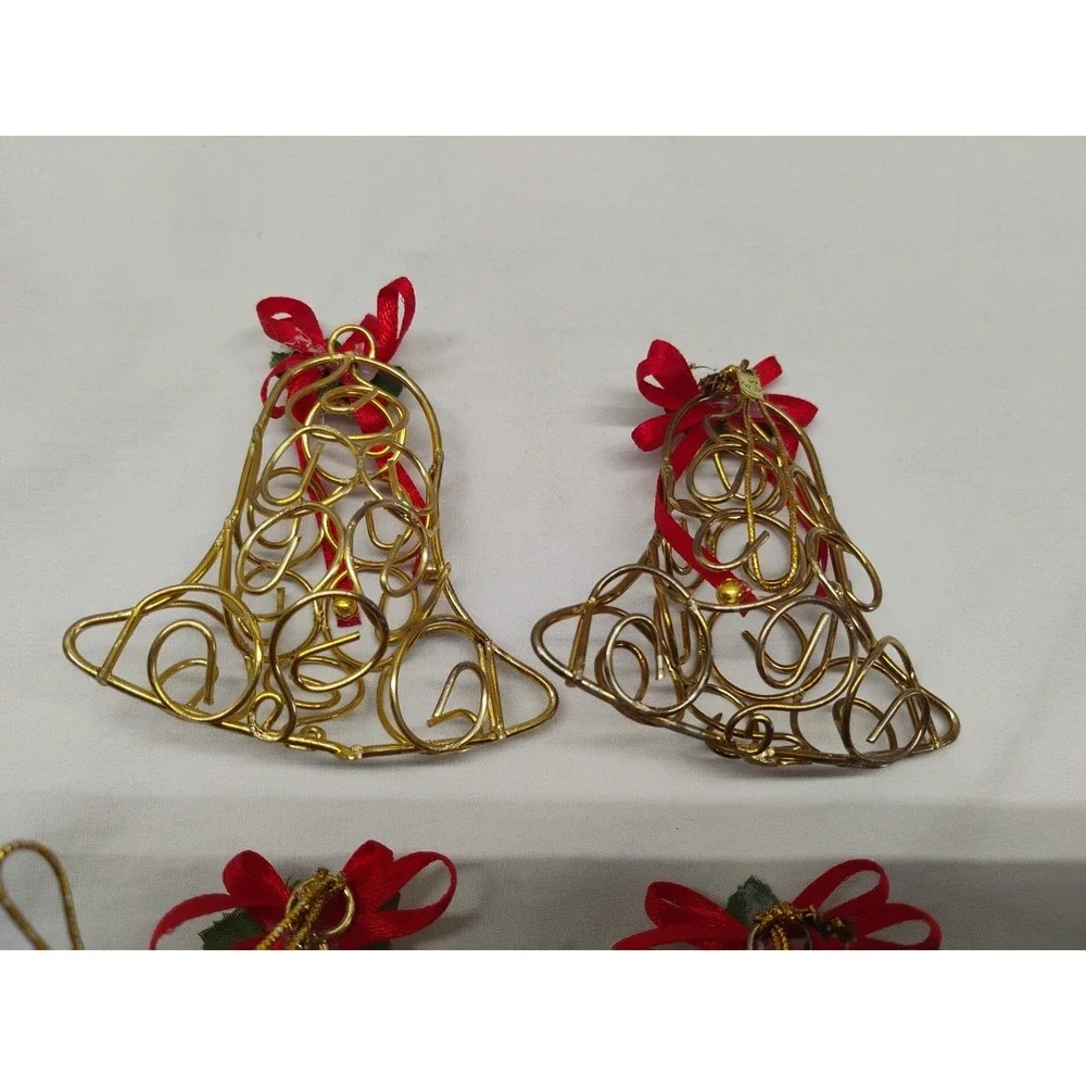 6pc Metal Tree & Star Christmas Ornaments Rustic Cottage‎ Vintage Gold Tone